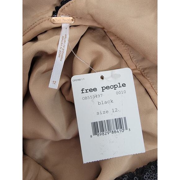 New Free People Mini Dress SZ 12 Night Shimmers Black Goingout Illusion Sequins - Picture 9 of 11